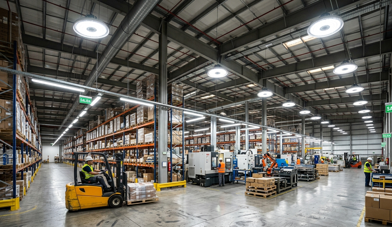 Nave industrial iluminada